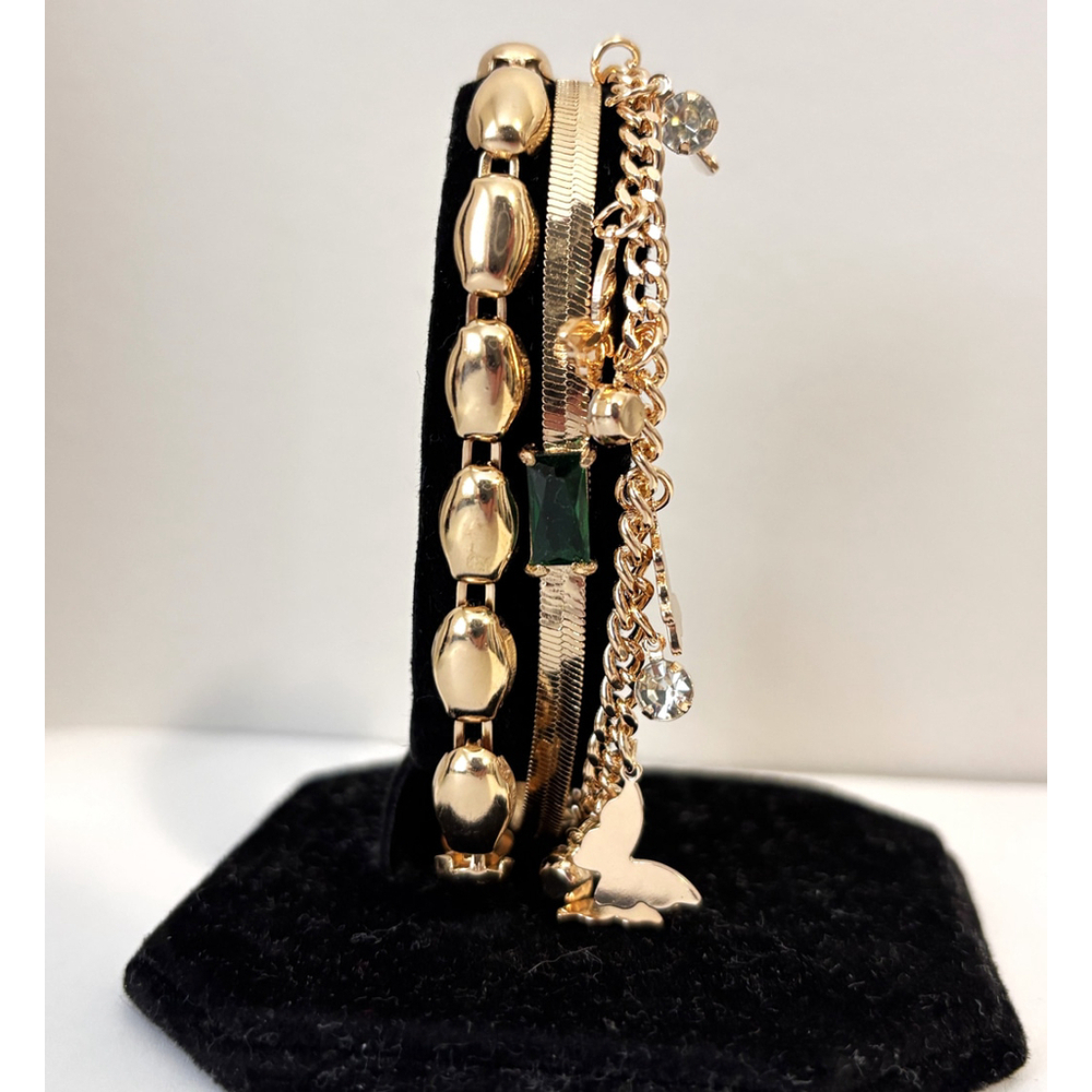 Gold & Green Bracelet Set – Beaded, Paperclip Chain, Butterfly Charm NWT - Picture 3 of 3